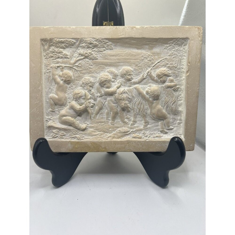 VINTAGE CHERUBS Children Playing with a Goat Plaque Chalk copy of Duquesnoy 17th
